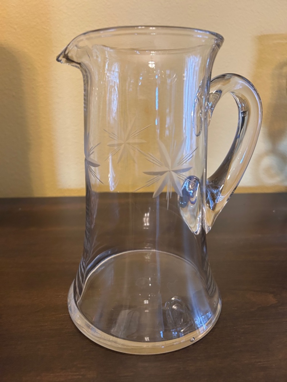 Vintage Starburst Etched Crystal Glass Pitcher - Home Dining - 8.5” Tall